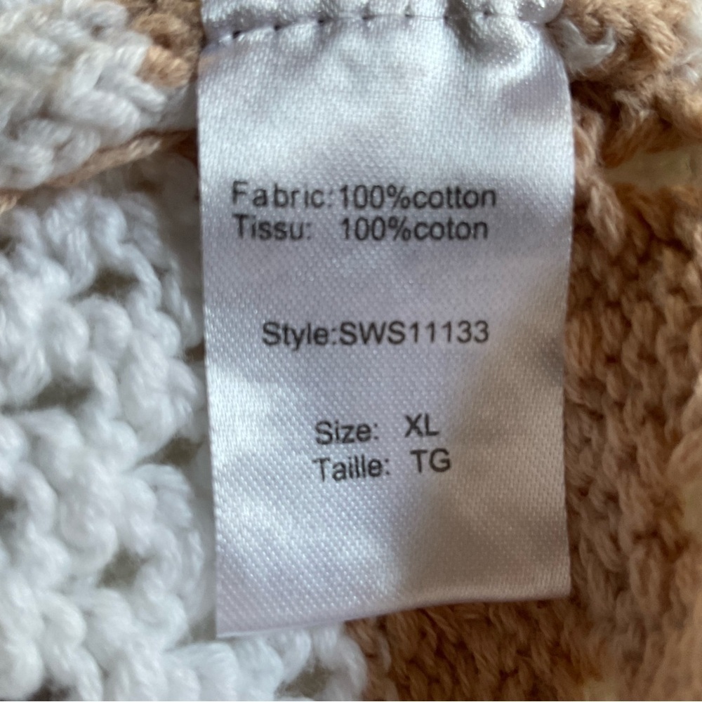 Elan Cozy Stripe Cotton Sweater XL Neutral Boho Chunky Knit Pullover - Picture 14 of 16